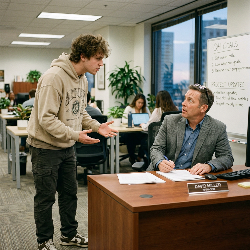Gen Z employee demanding promotion from manager